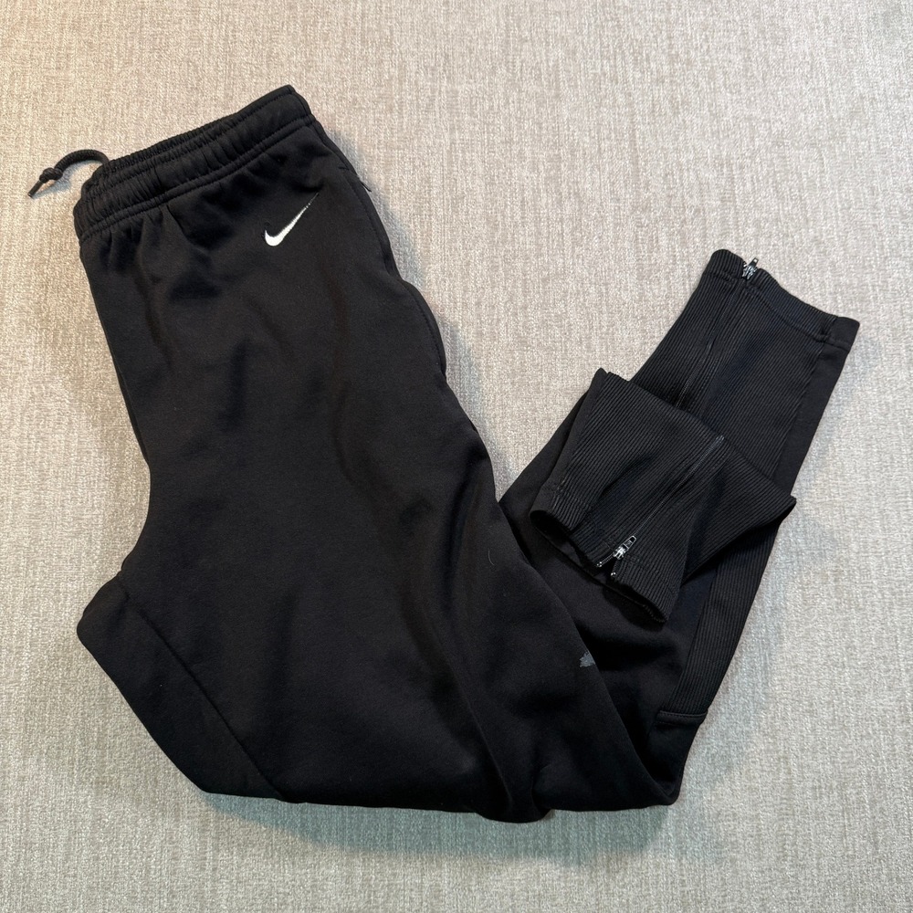 Nike Mens Tapered Joggers Black Ribbed Ankle Zip Athletic Pants Small